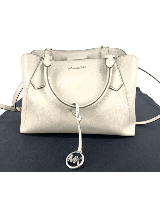 Michael Kors Handbags - Michael Kors Hayes Grey Genuine Pebble Leather Large Satchel Crossbody Bag 13"